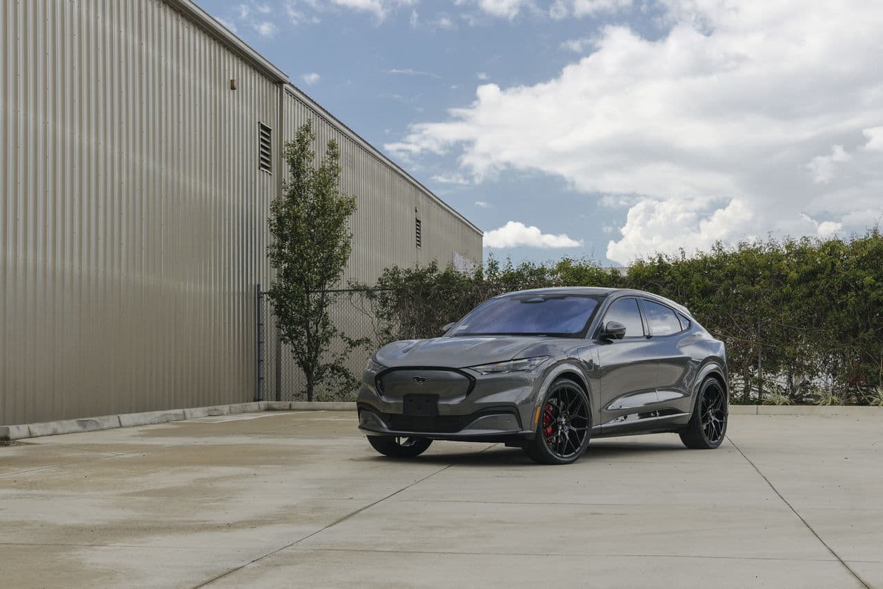 Detail view of 2021 Ford Mustang Mach E with wheels