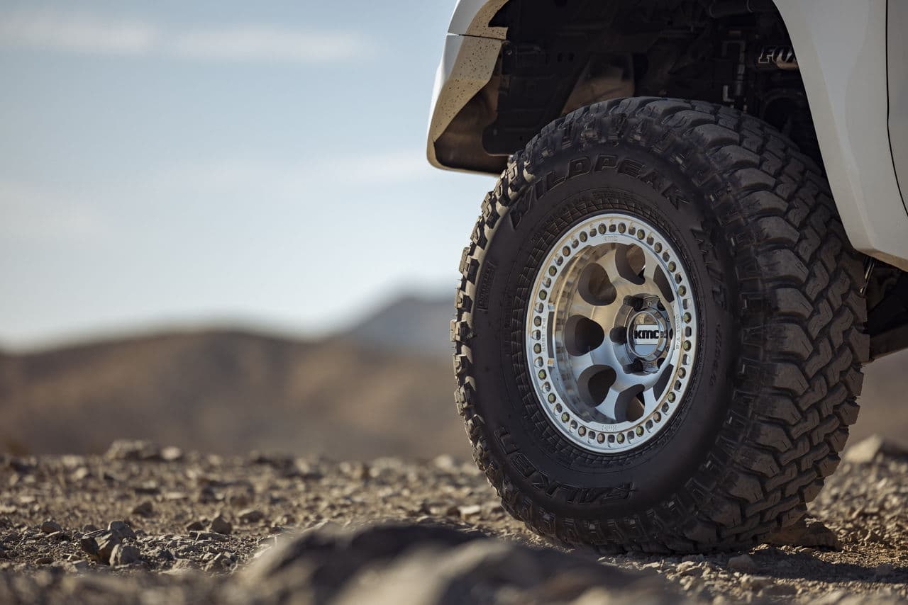 Rear view of 2021 GMC Sierra with wheels