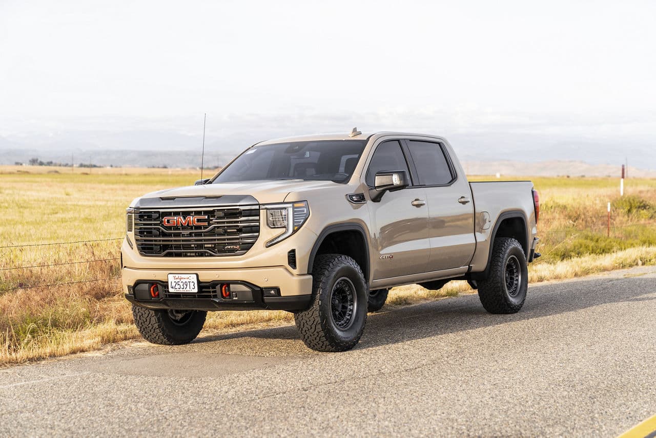 Front view of 2021 GMC Sierra with wheels