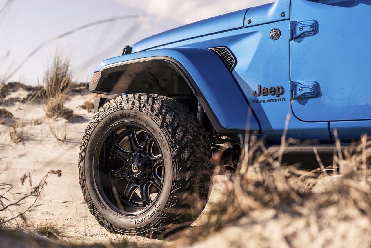 Rear view of 2021 Jeep Gladiator with truck suv wheels