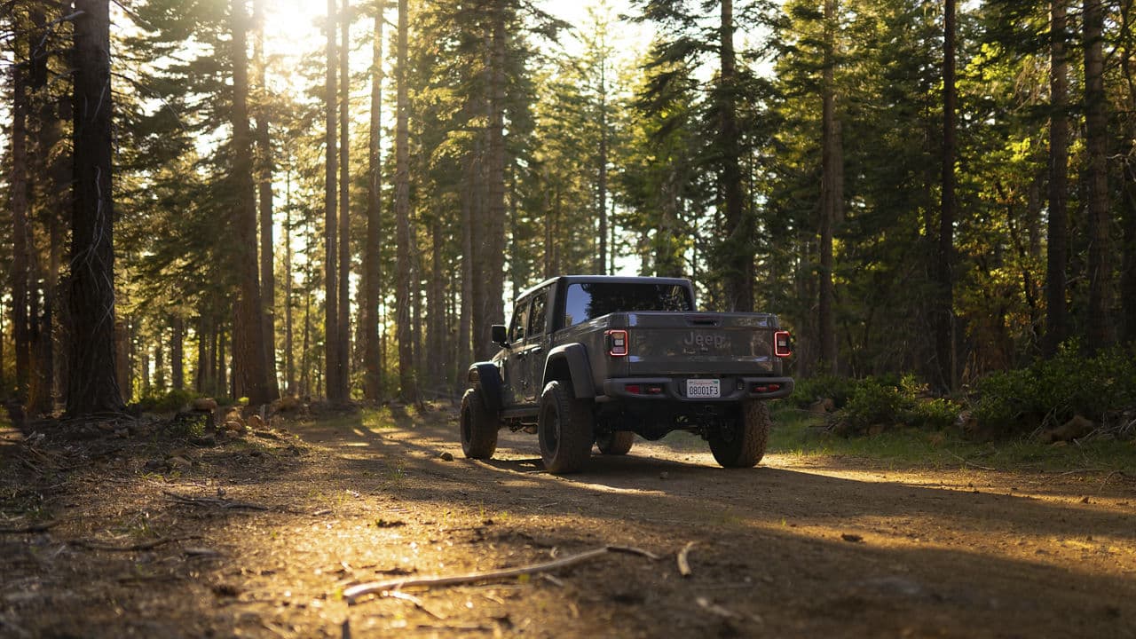 Rear view of 2021 Jeep Gladiator with wheels