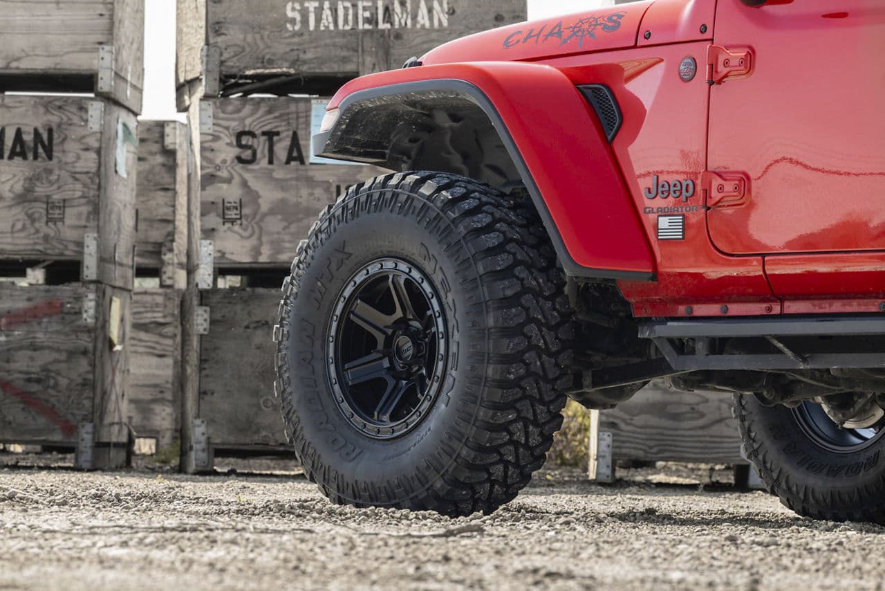 Rear view of 2021 Jeep Gladiator with wheels