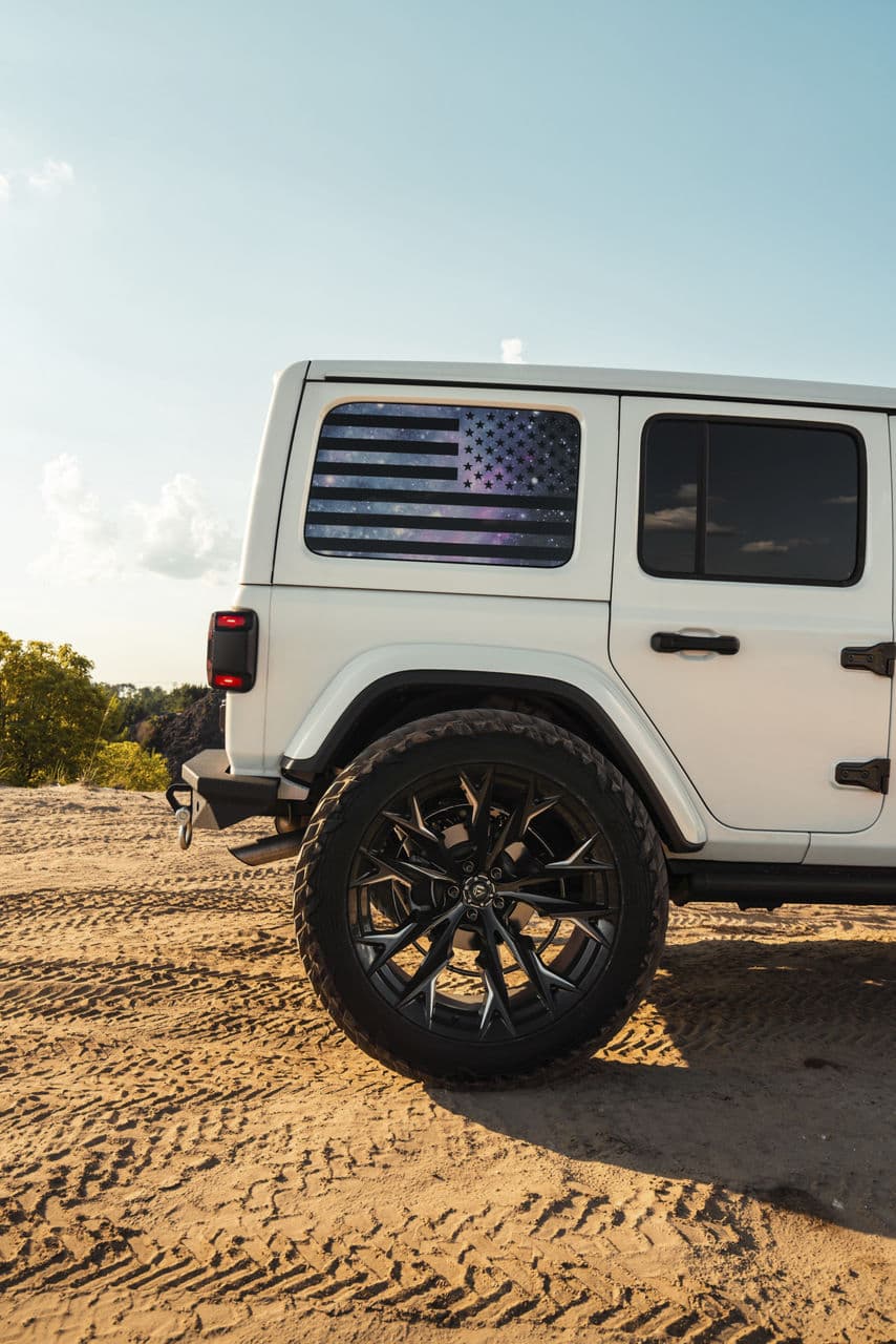 Detail view of 2021 Jeep Wrangler with truck suv wheels