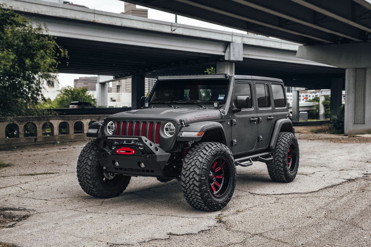 Front view of 2021 Jeep Wrangler with wheels