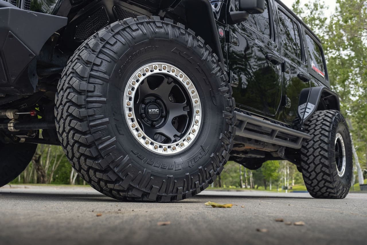 Rear view of 2021 Jeep Wrangler with wheels