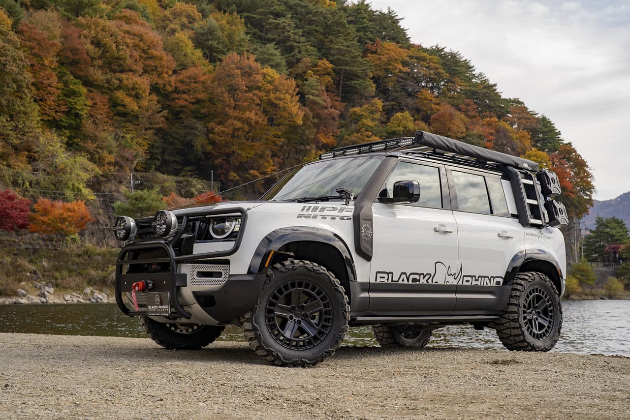 Front view of 2021 Land Rover Defender with wheels