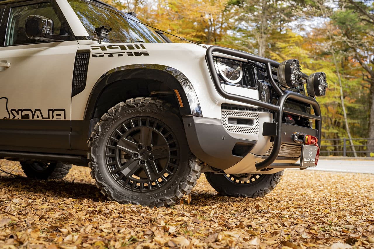 Rear view of 2021 Land Rover Defender with wheels