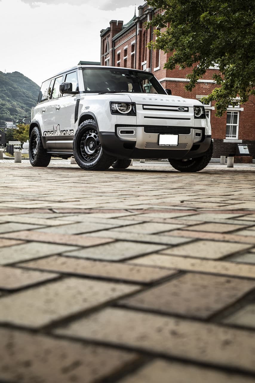 Rear view of 2021 Land Rover Defender with wheels