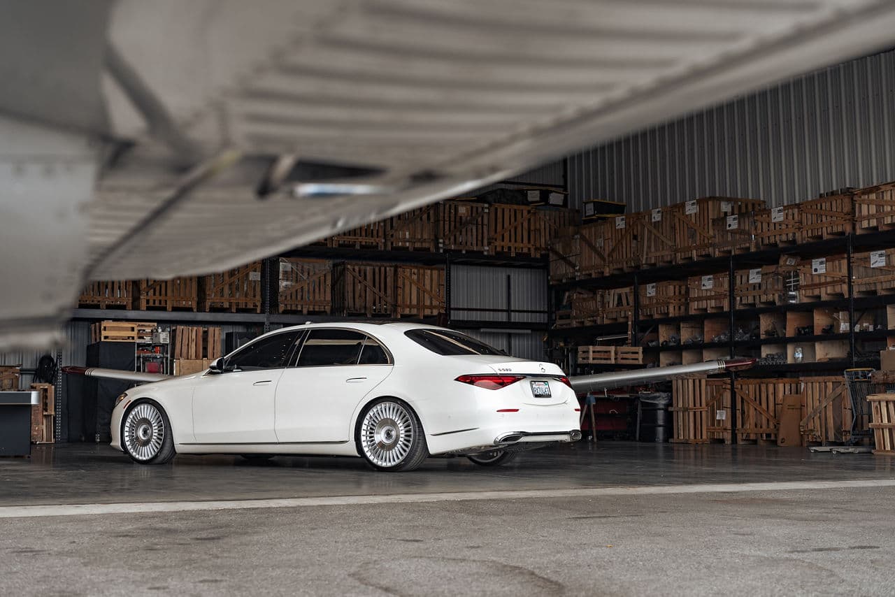 Rear view of 2021 Mercedes-Benz S580 with wheels
