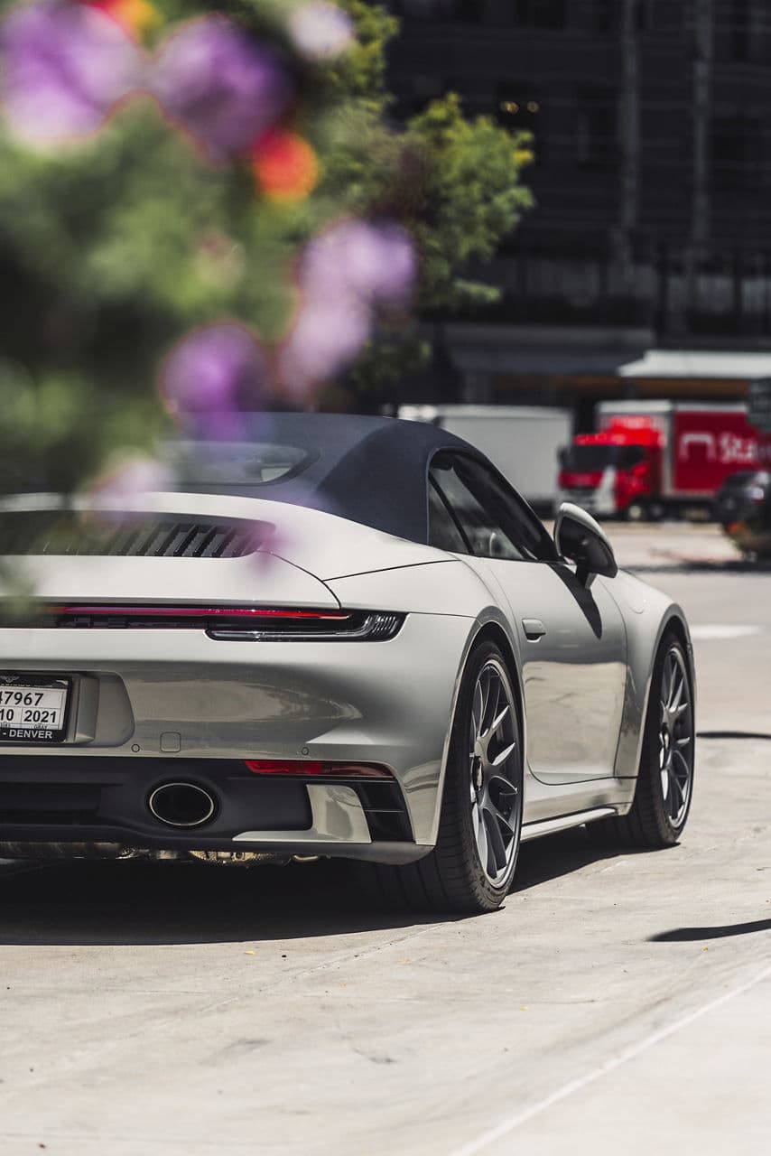 Rear view of 2021 Porsche 992 with wheels