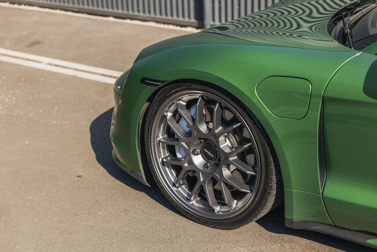 Interior of 2021 Porsche Taycan with wheels