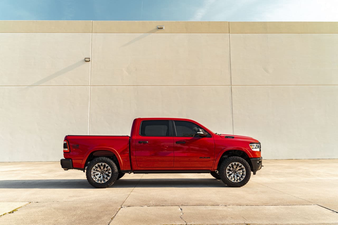 Rear view of 2021 Ram 1500 with wheels