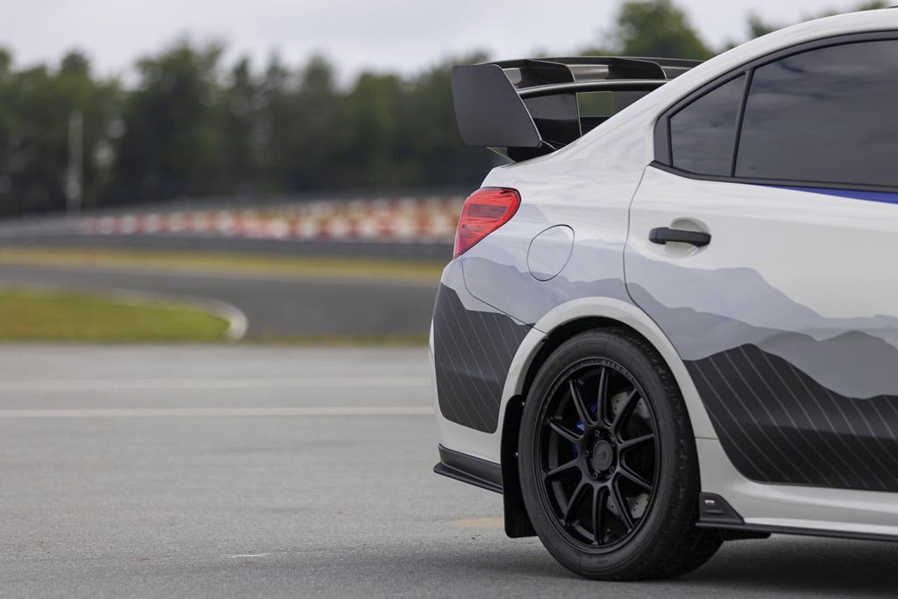 Detail view of 2021 Subaru WRX STI with tuner wheels