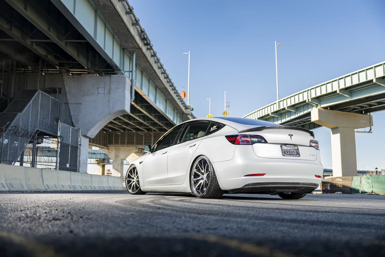 Interior of 2021 Tesla Model 3 with wheels