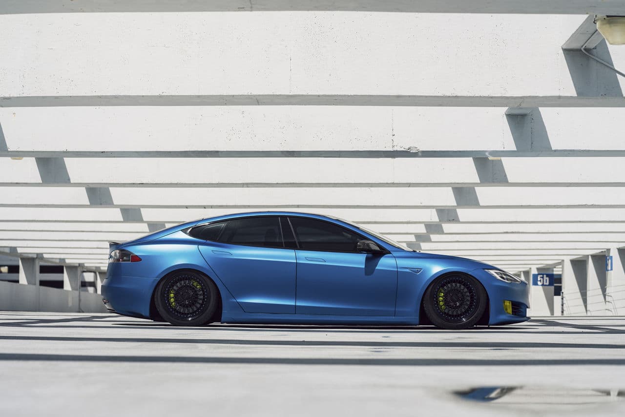 Detail view of 2021 Tesla Model S with wheels