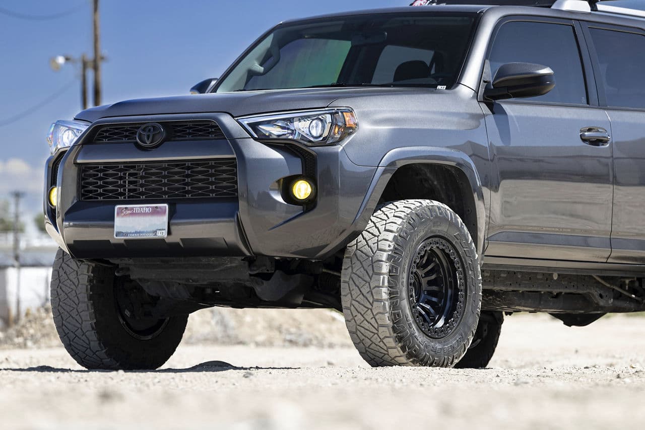 Rear view of 2021 Toyota 4Runner with custom wheels and tires