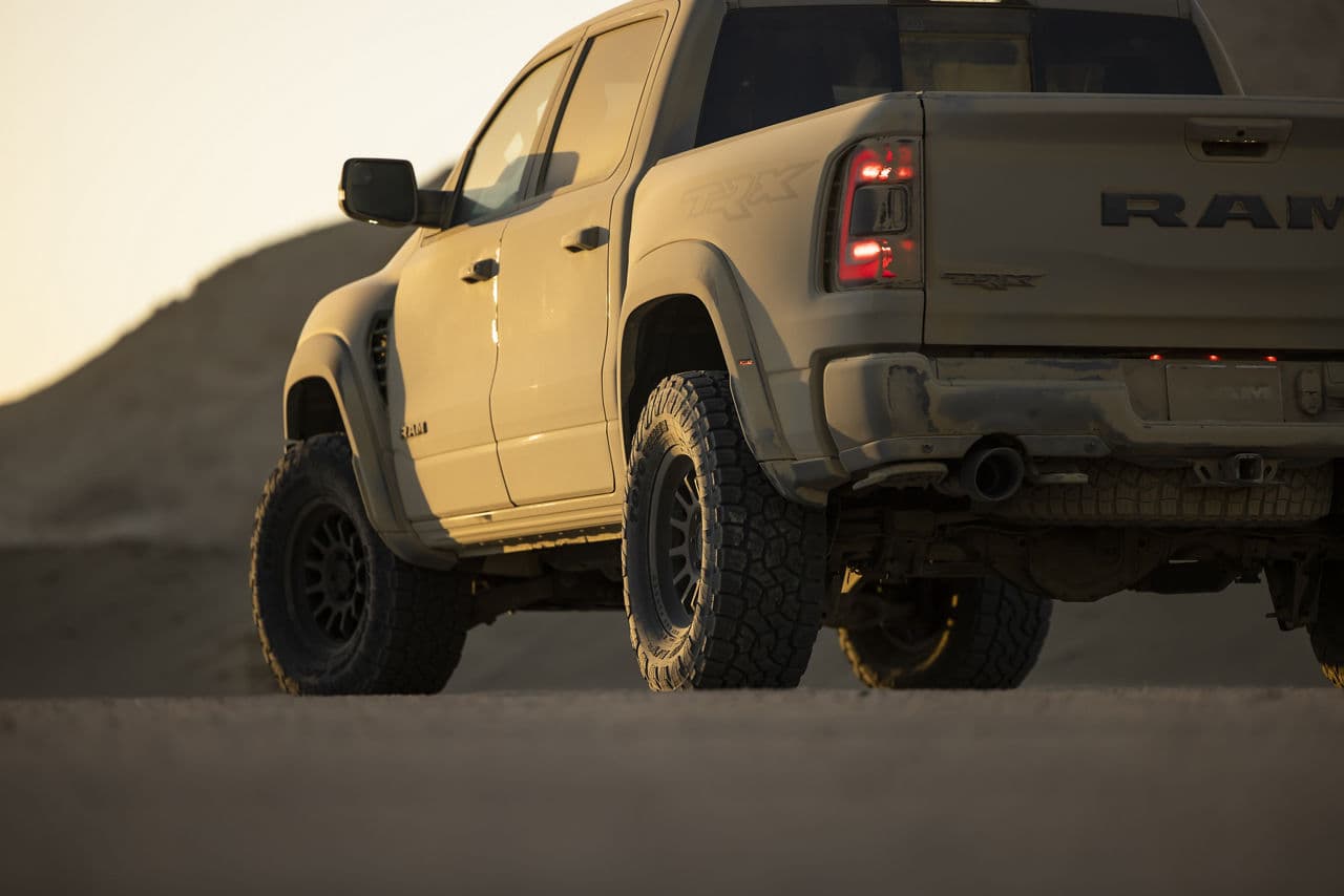 Rear view of 2022 Dodge Ram TRX with truck suv wheels