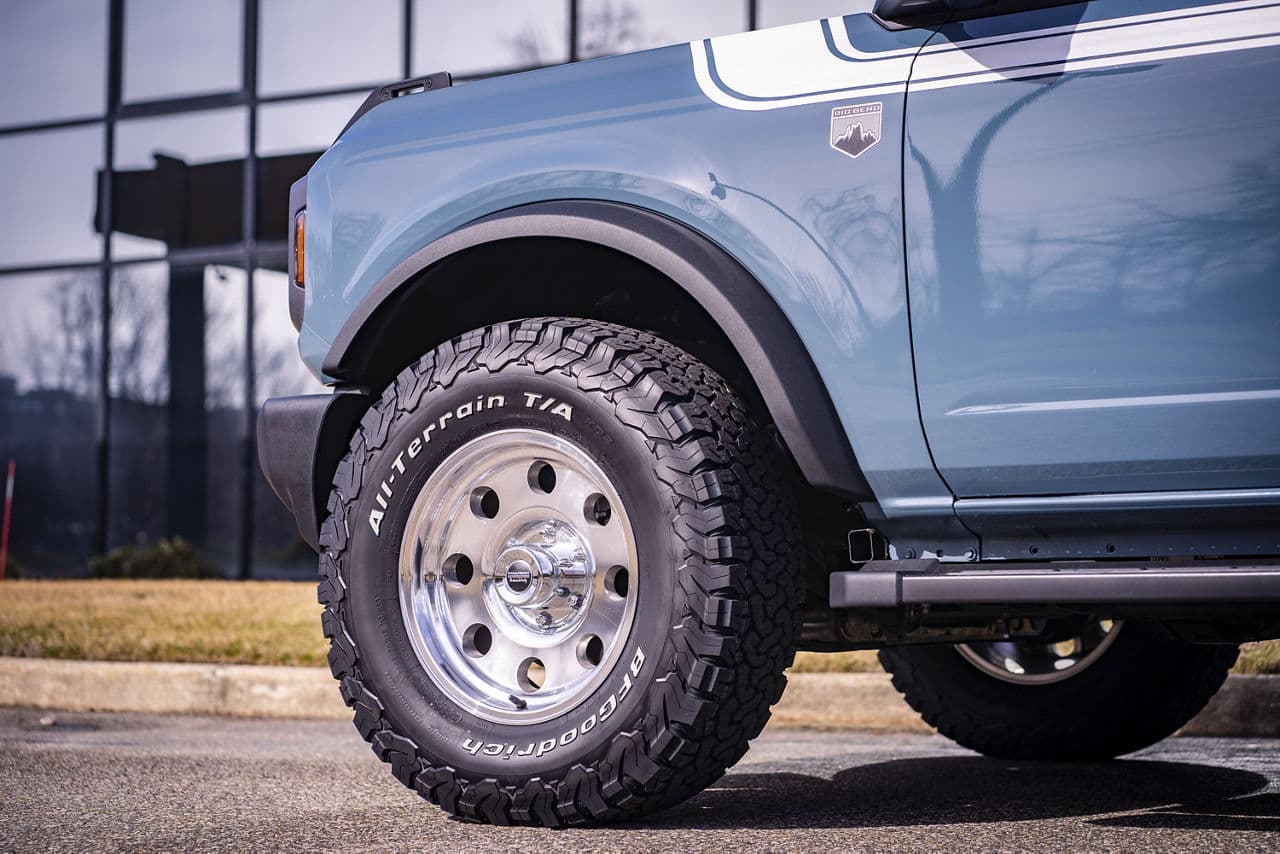 Rear view of 2022 Ford Bronco with truck suv wheels
