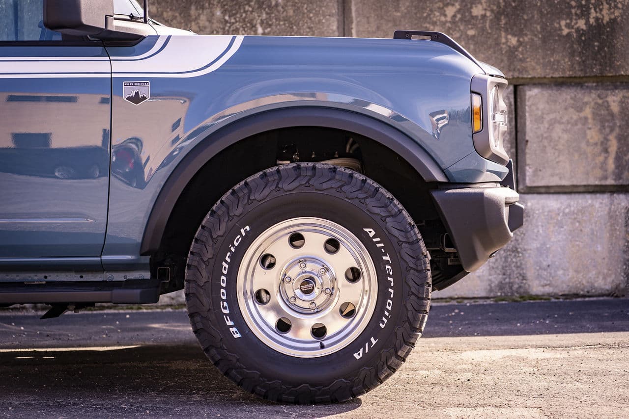 Detail view of 2022 Ford Bronco with truck suv wheels