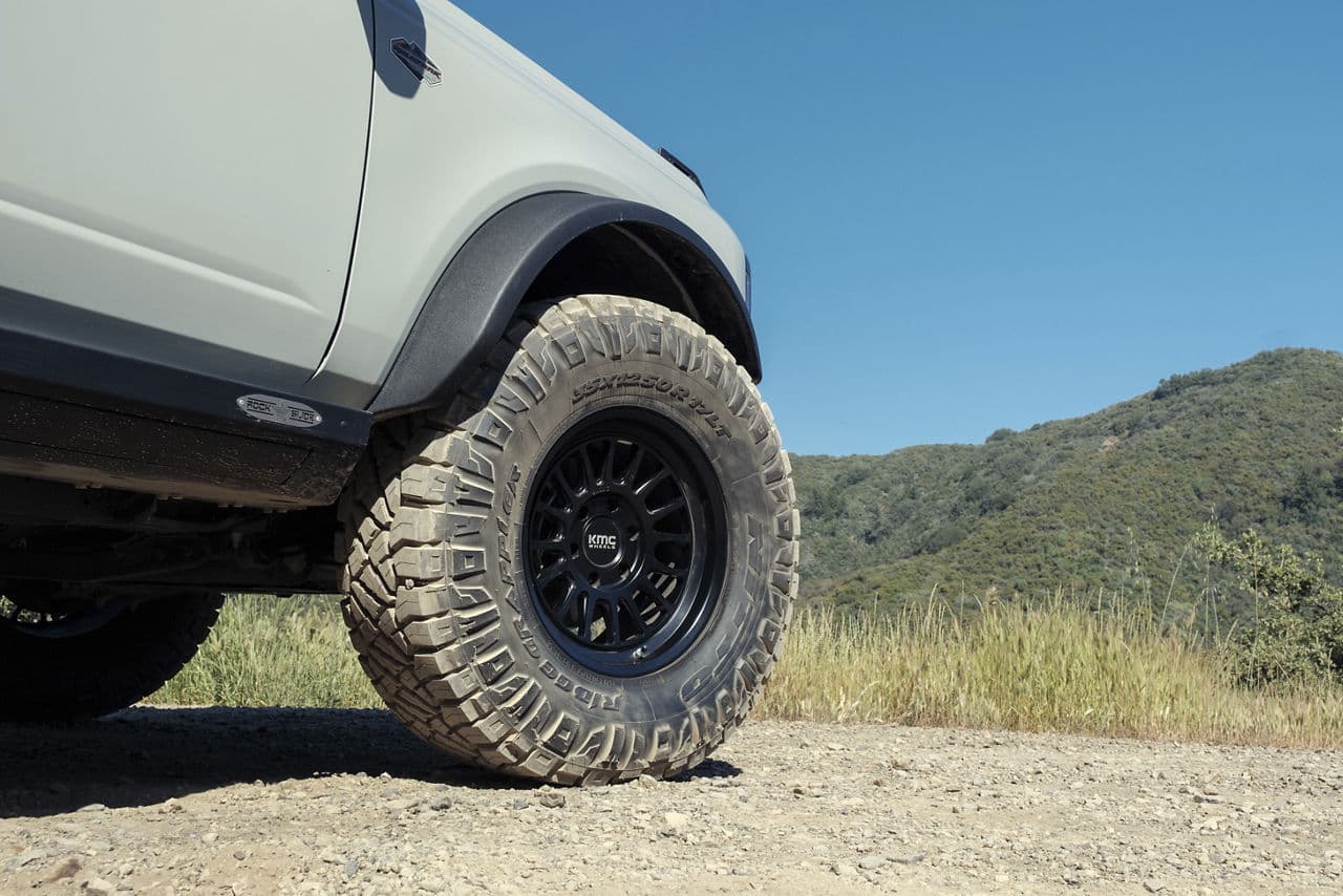 Rear view of 2022 Ford Bronco with truck suv wheels