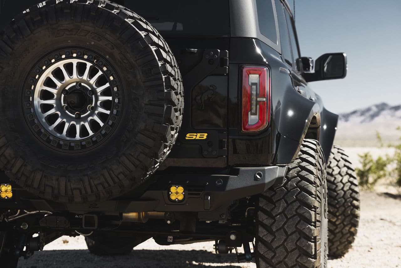 Rear view of 2022 Ford Bronco with truck suv wheels