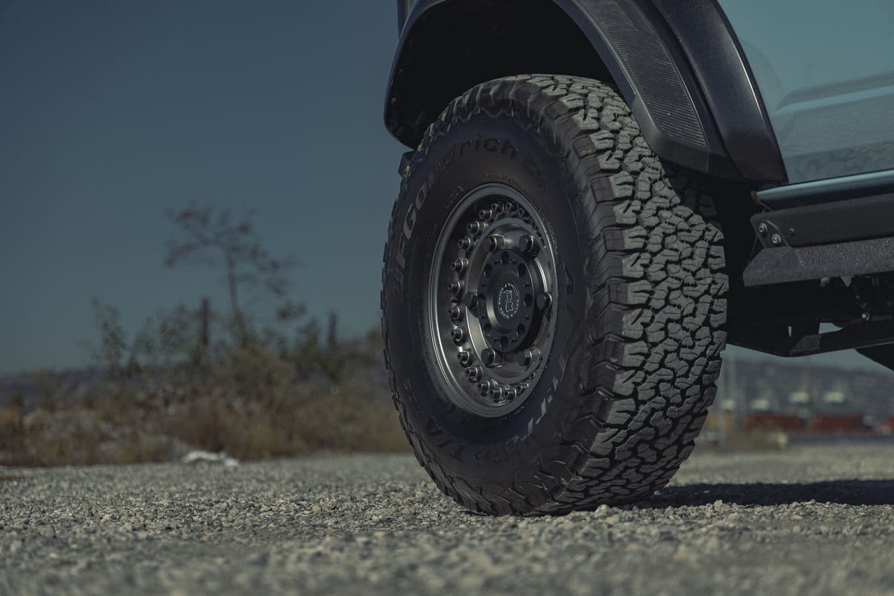 Side profile of 2022 Ford Bronco with wheels