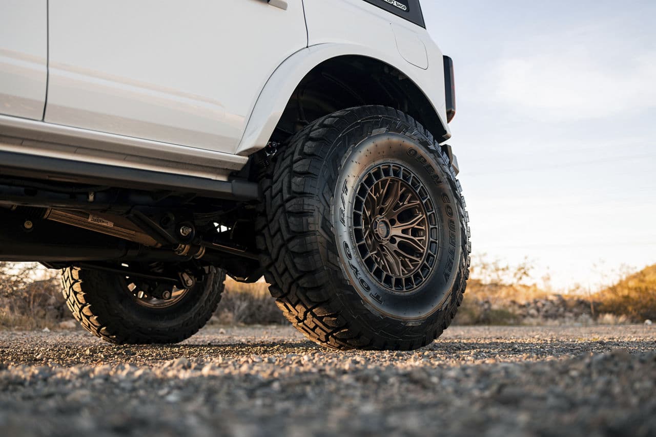 Side profile of 2022 Ford Bronco with wheels