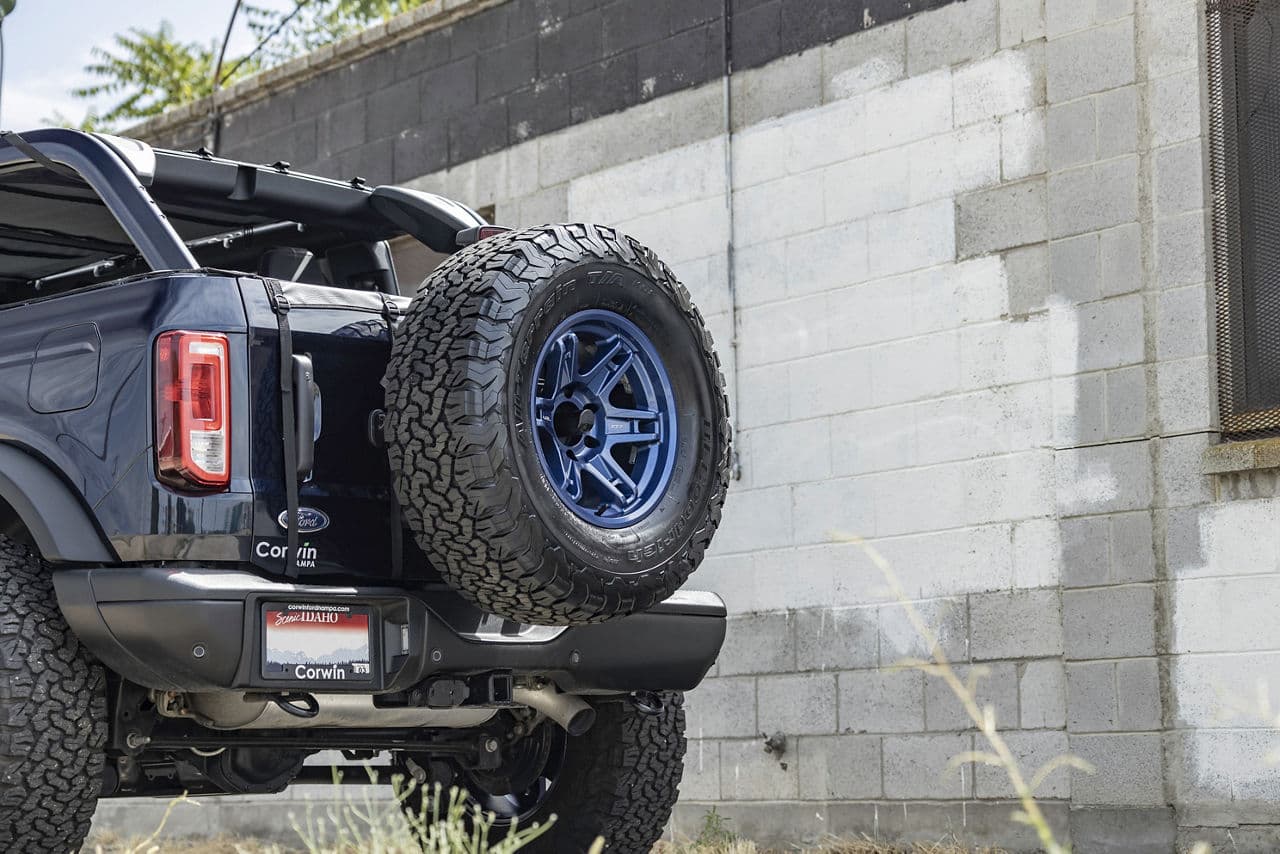 Rear view of 2022 Ford Bronco with wheels