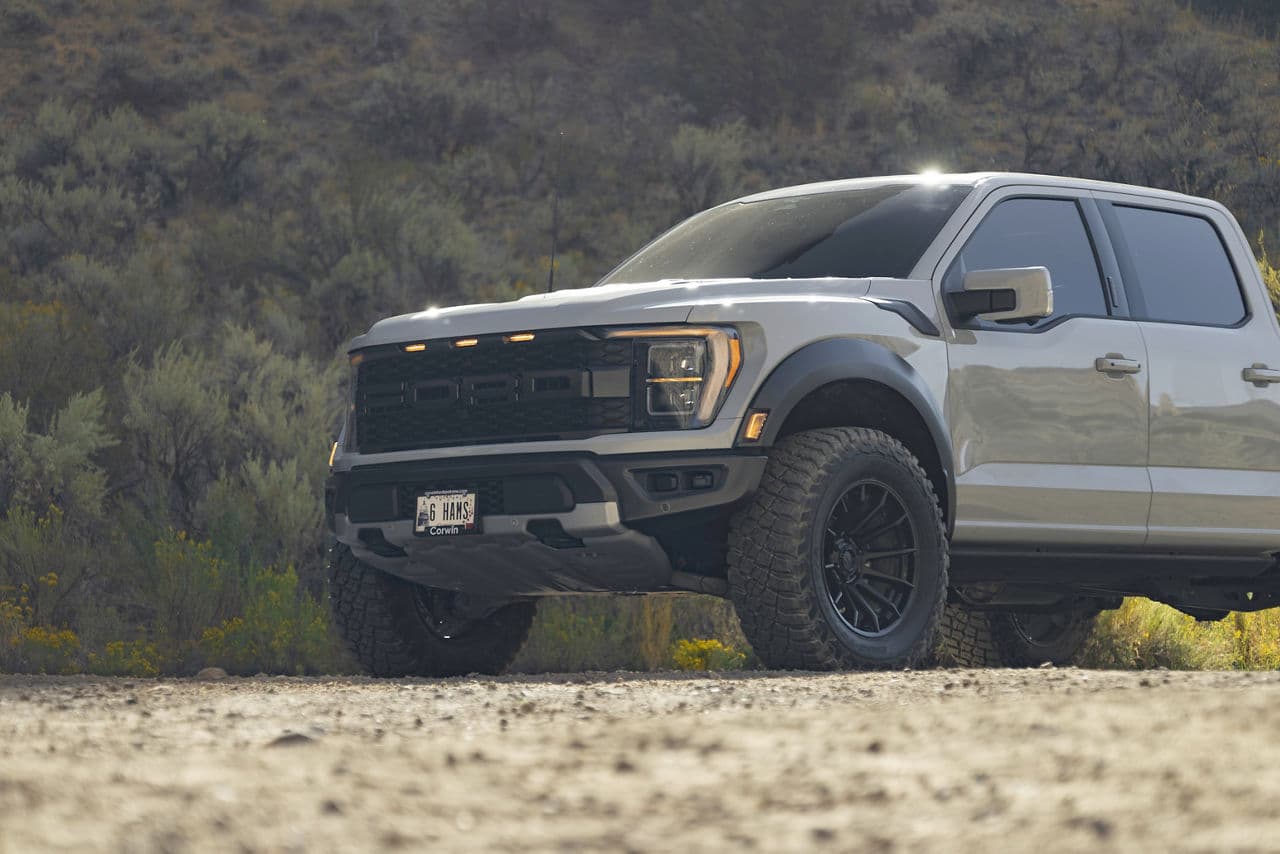 Rear view of 2022 Ford F150 Raptor with wheels
