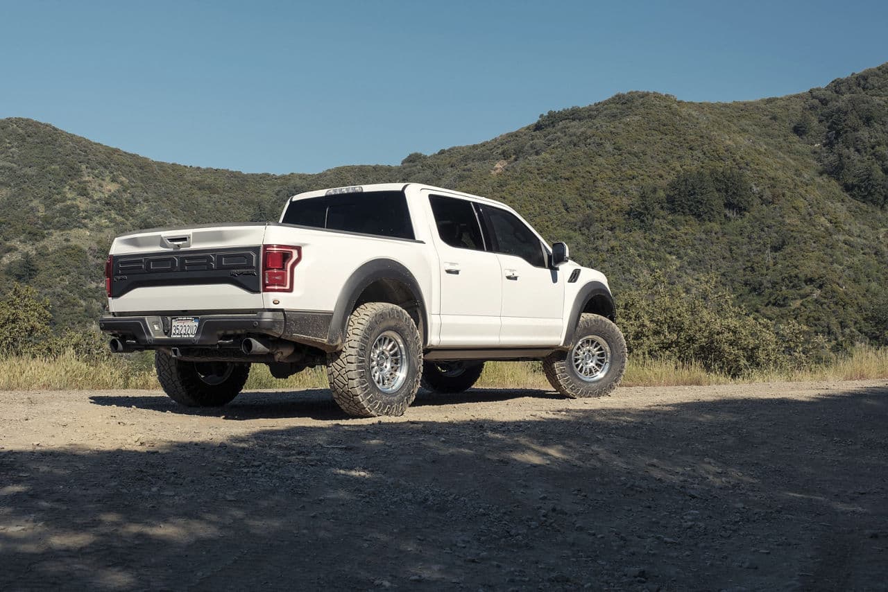 Rear view of 2022 Ford F150 Raptor with wheels