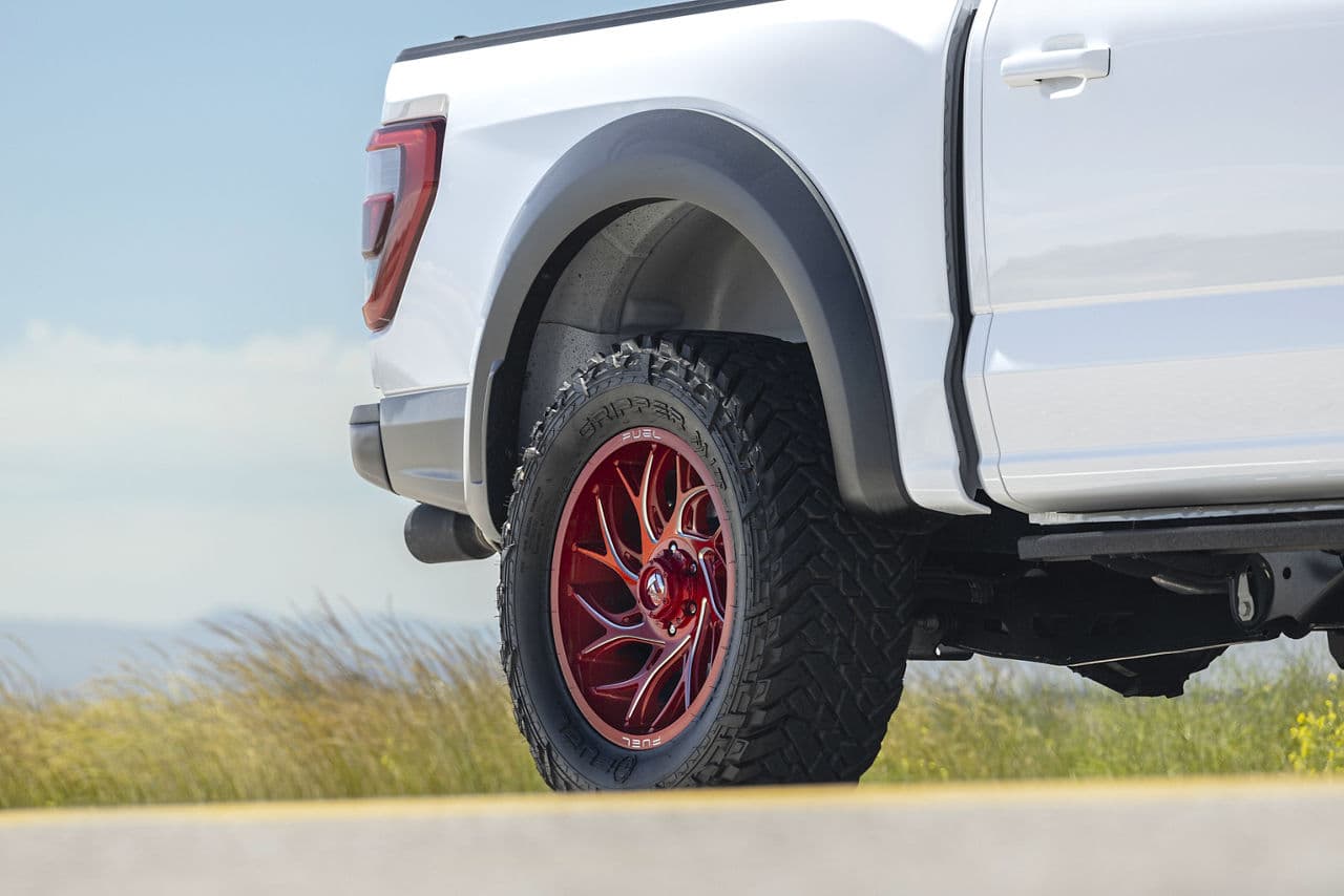 Rear view of 2022 Ford F150 Raptor with wheels