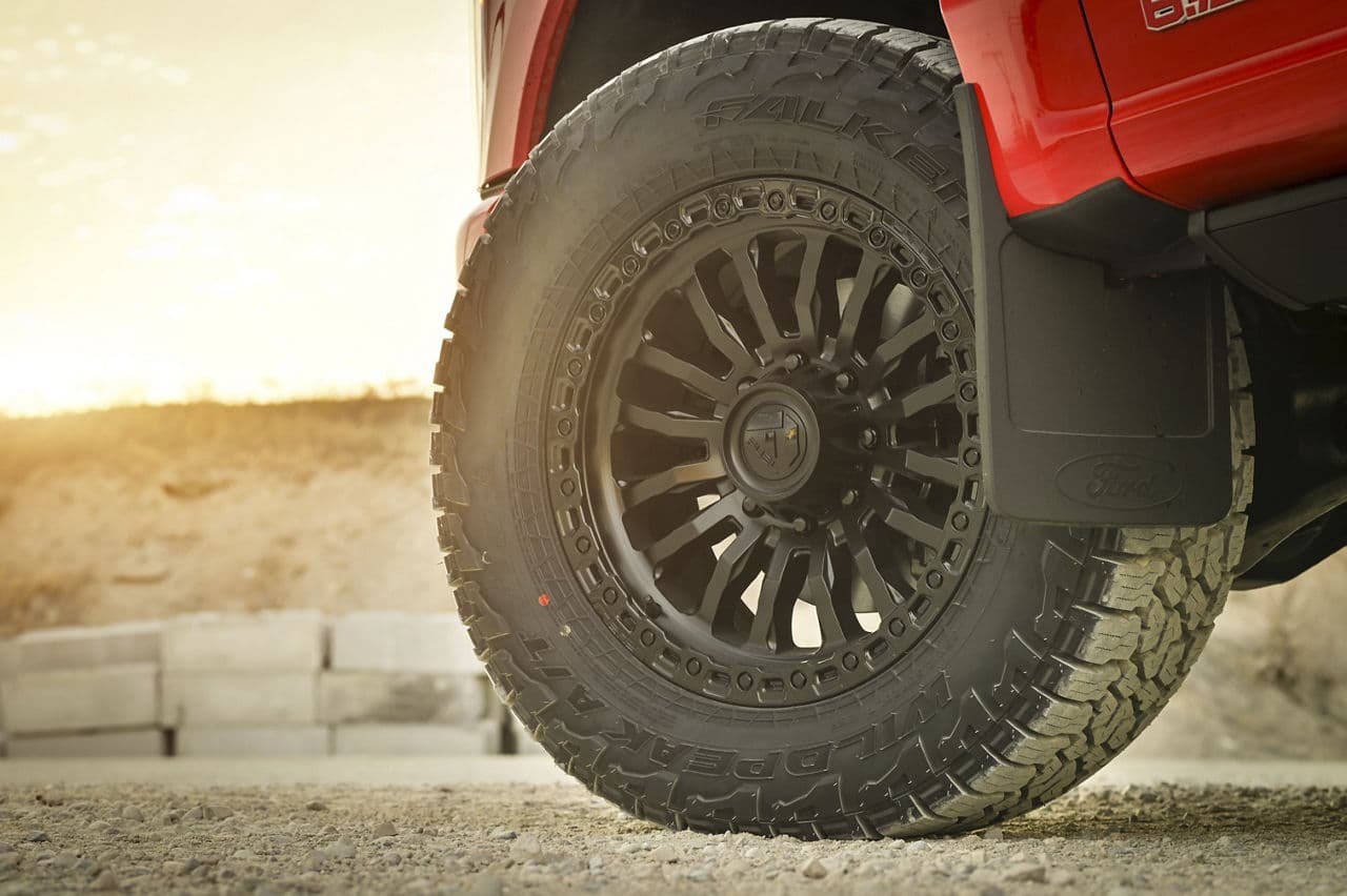 Detail view of 2022 Ford F350 with wheels