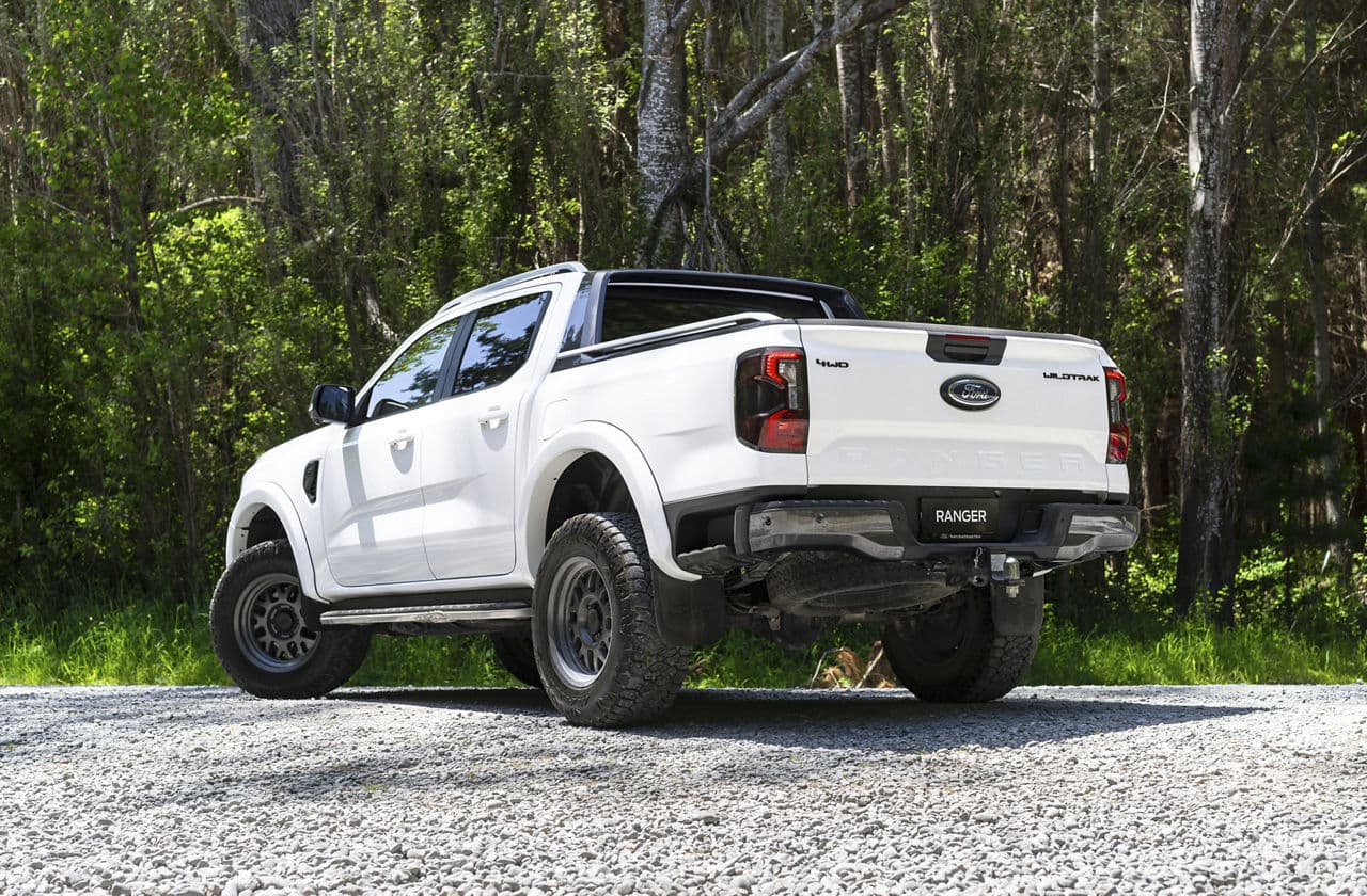 Rear view of 2022 Ford Ranger Wildtrack with wheels