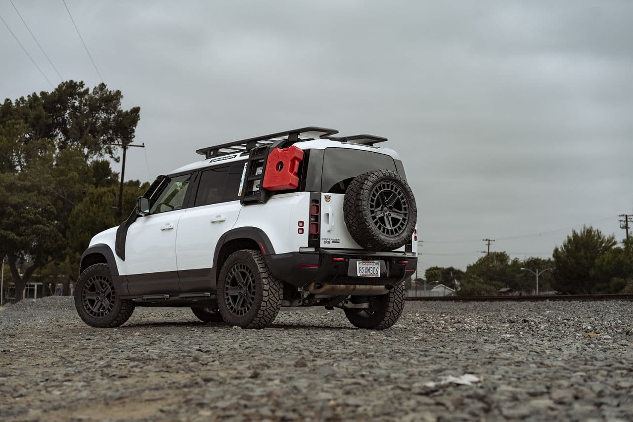 Side profile of 2022 Land Rover Defender with wheels