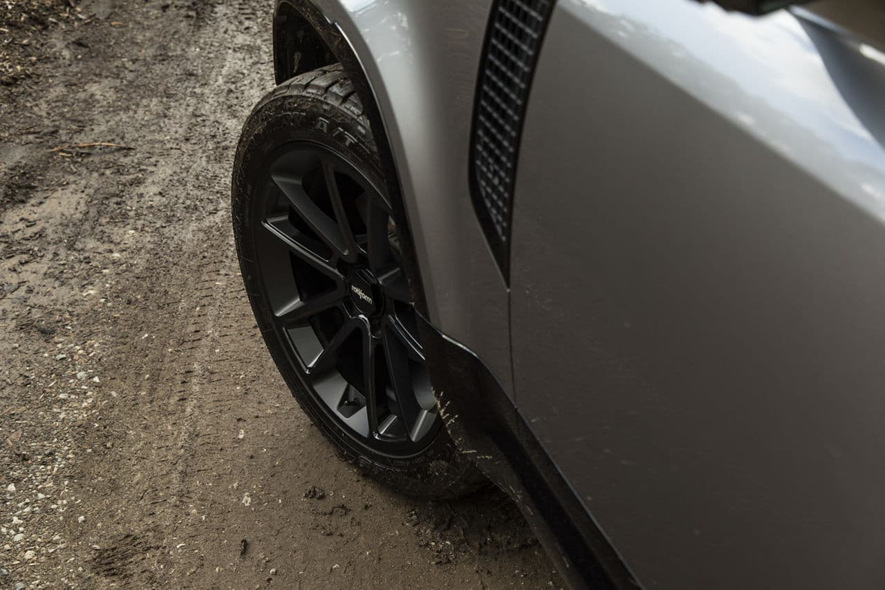 Rear view of 2022 Land Rover Defender with wheels