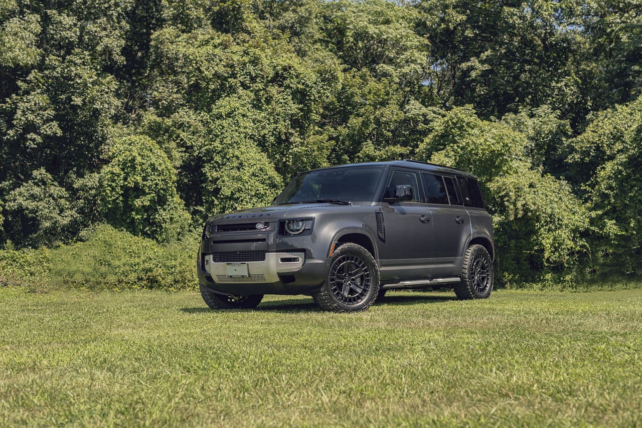 Front view of 2022 Land Rover Defender with wheels