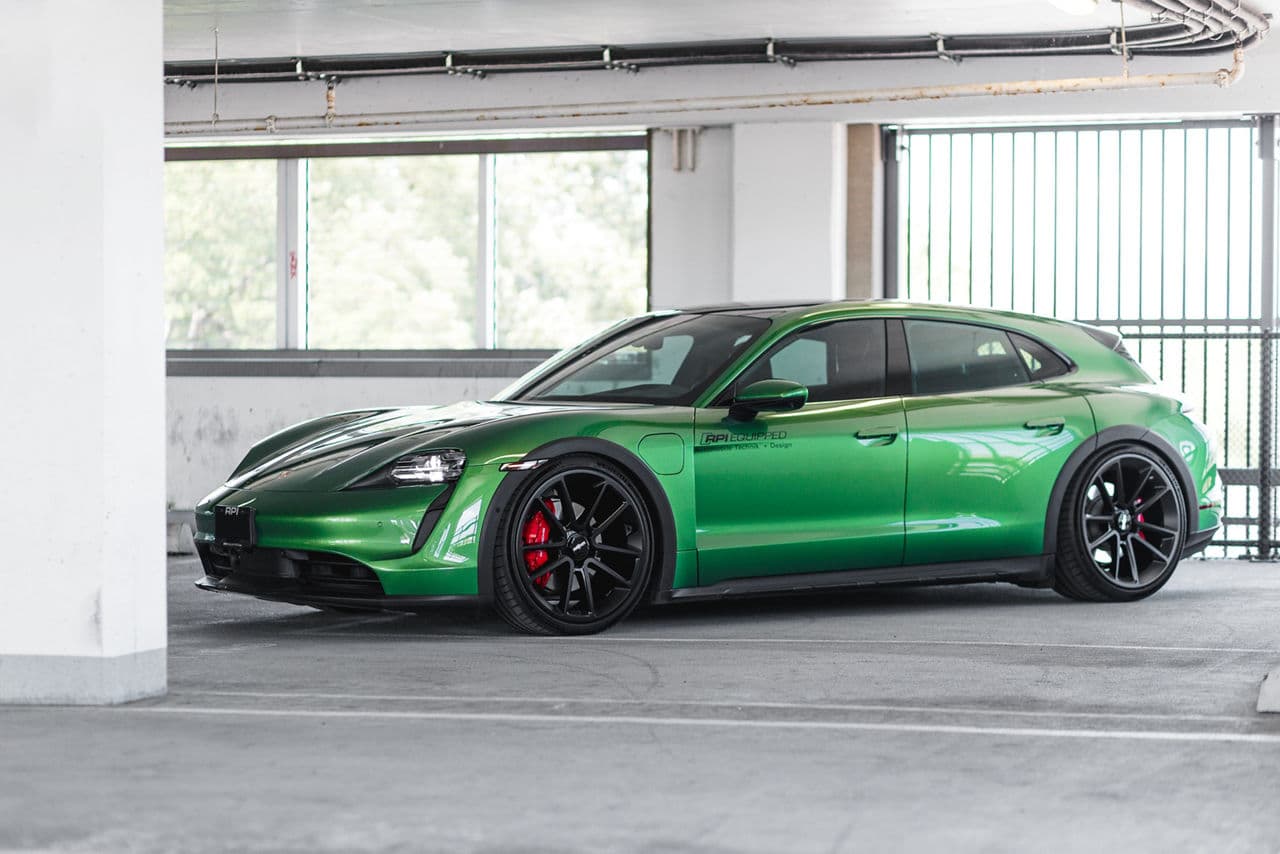 Rear view of 2022 Porsche Taycan with wheels