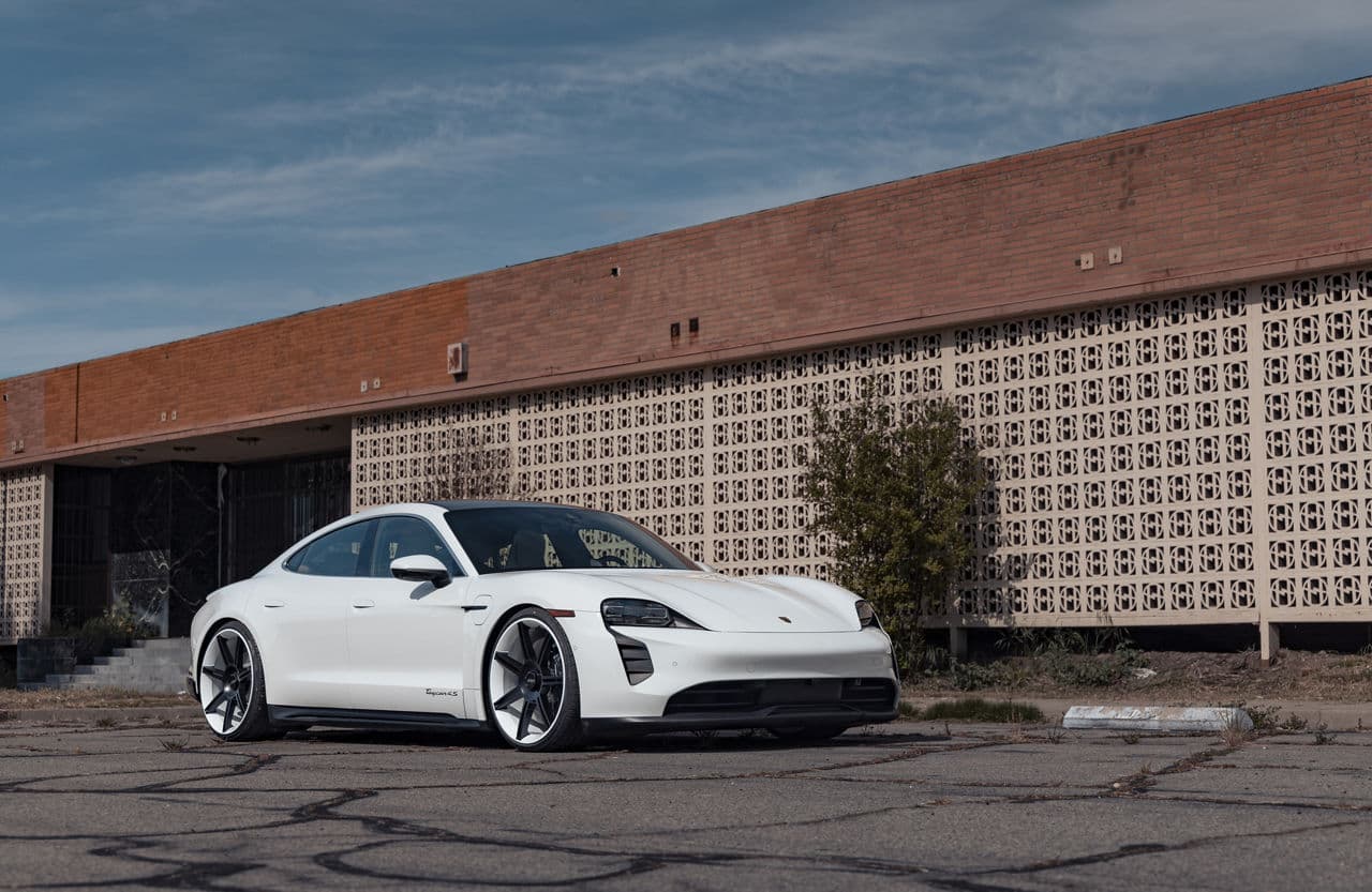 Detail view of 2022 Porsche Taycan with wheels