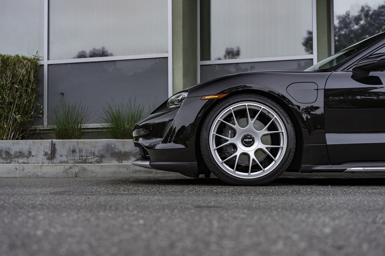 Rear view of 2022 Porsche Taycan with wheels
