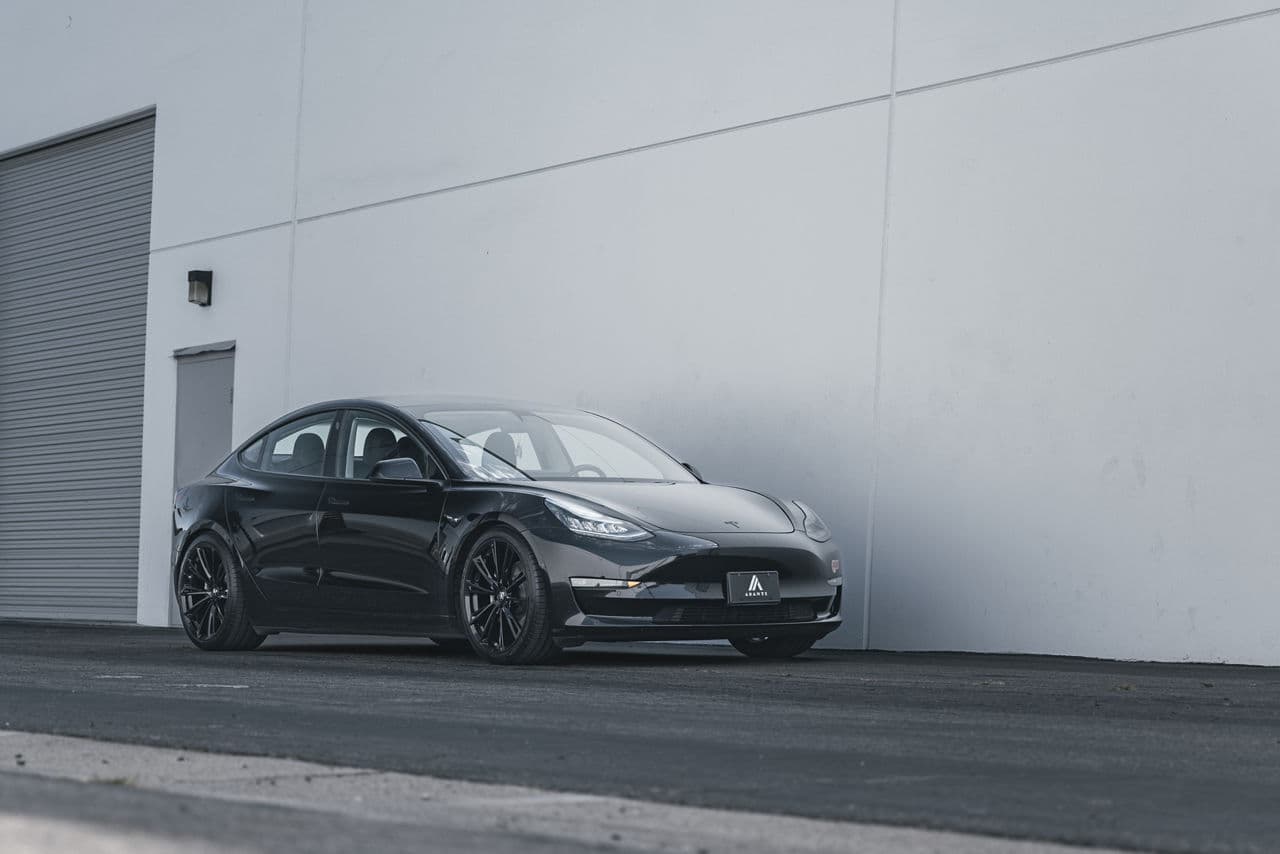 Front view of 2022 Tesla Model 3 with wheels
