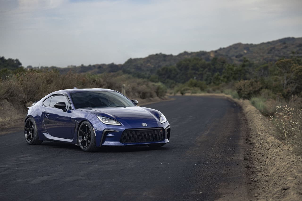 Front view of 2022 Toyota GR86 with tuner wheels