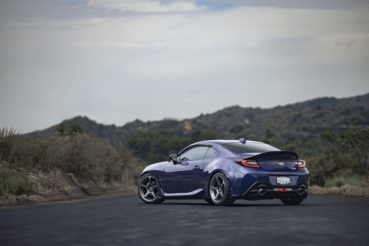 Front view of 2022 Toyota GR86 with tuner wheels