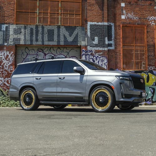 Detail view of 2023 Cadillac Escalade with wheels