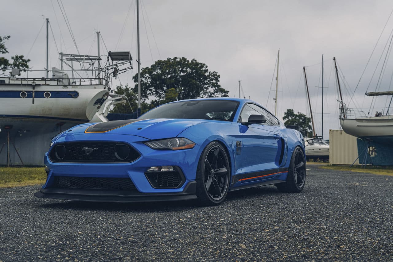 Front view of 2023 Ford Mustang Mach1 with wheels