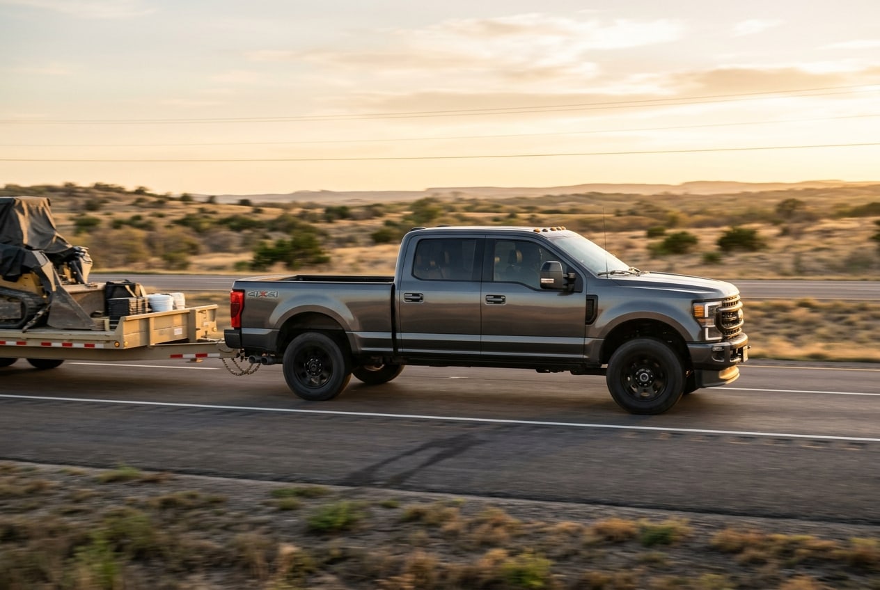 A leveled truck showing how we upgrade suspension for towing safety — Metroplex Customs, Irving TX